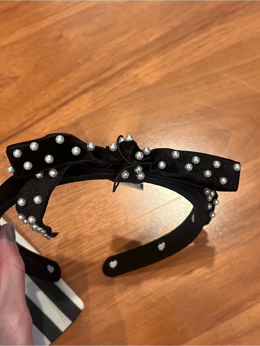 Lele Sadoughi Pearl Jet Bardot Ribbon Headband - NWT